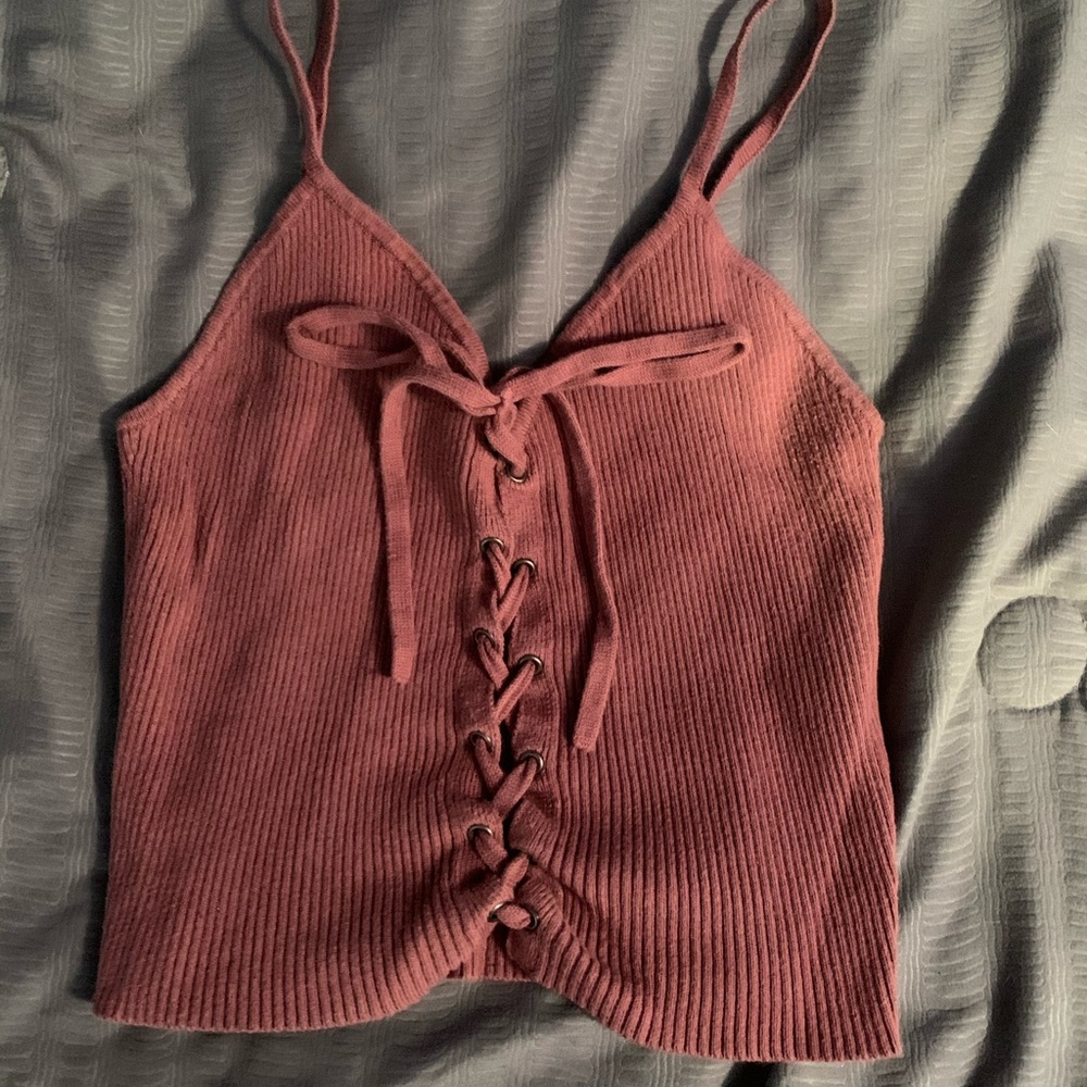 Mauve colored laced up crop top